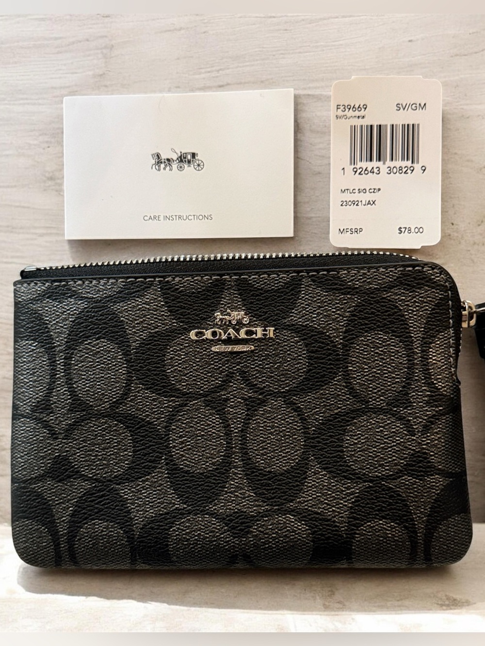 Coach Black Signature Small Wristlet Pouch!